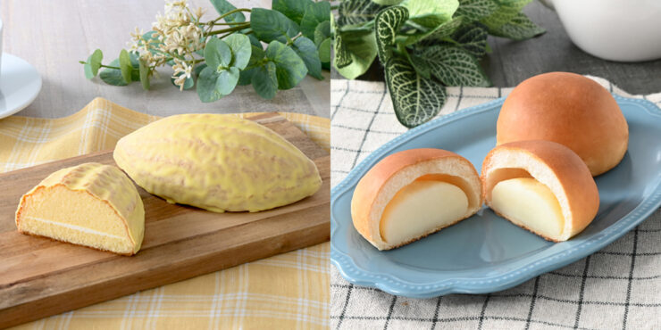 写真左から「レモンケーキ(瀬戸内産レモン)」、「ミニクリームパン(らくれん牛乳入りミルククリーム)」